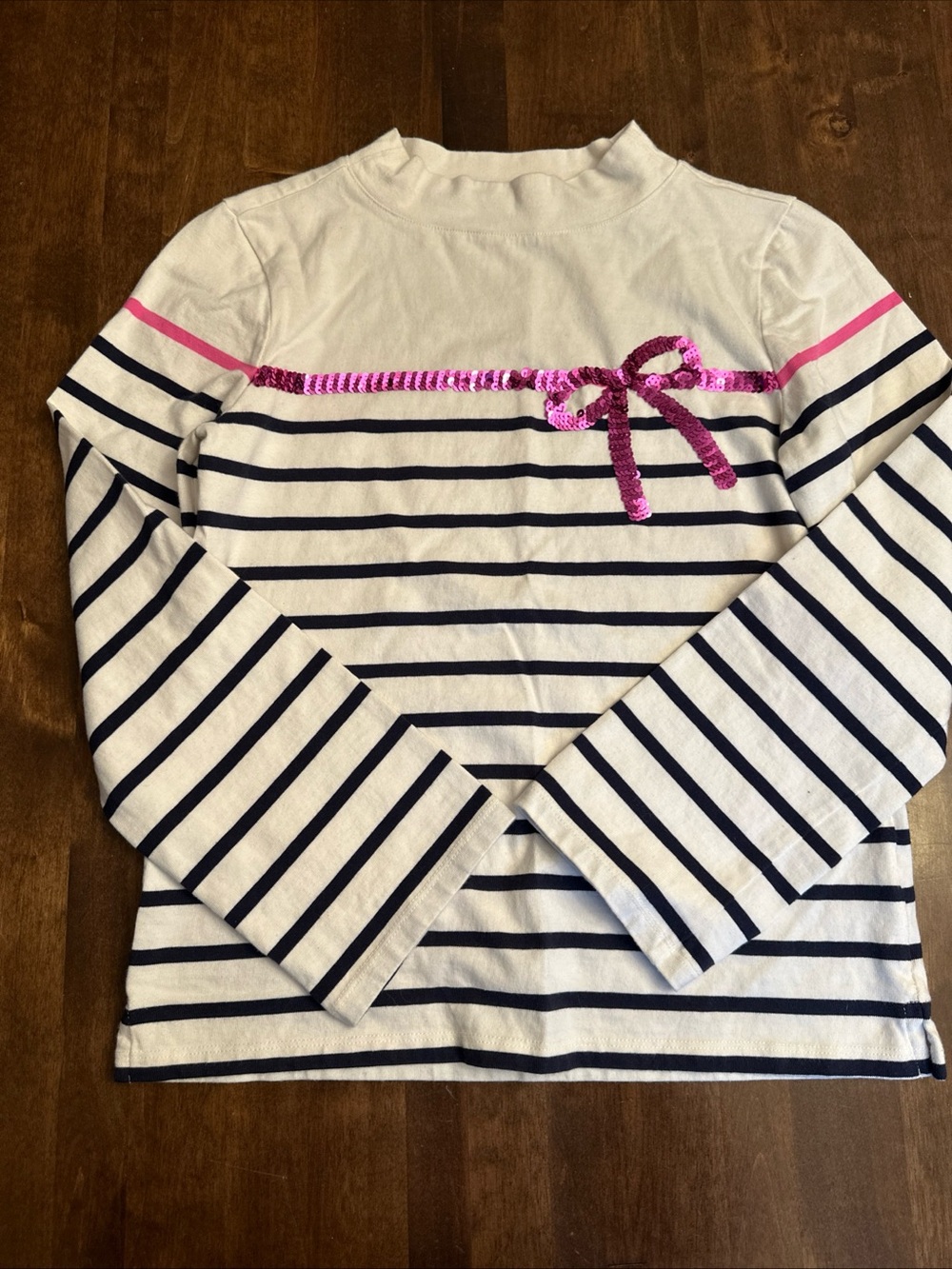 TALBOTS SEQUIN RIBBON STRIPE MOCKNECK TEE Feminine Pretty Petitie‎ XS